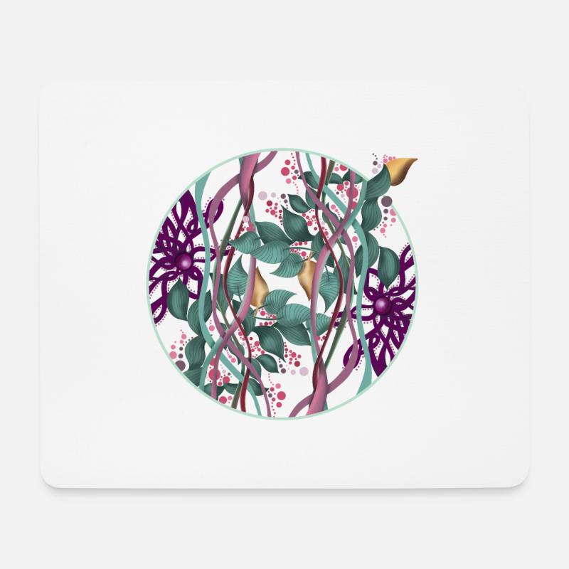 Muster Kreis mit Blättern und Punkten - Mousepad (Querformat) - Weiß