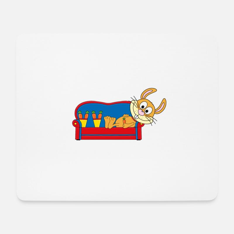 HASE - KANINCHEN - SOFA - MÖHREN - CHILLEN - Mousepad (Querformat) - Weiß