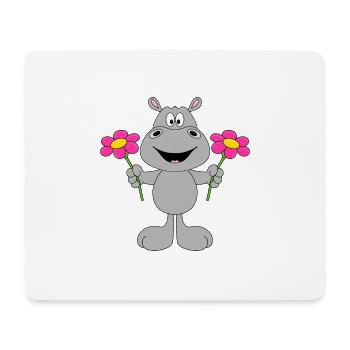 NILPFERD - BLUMEN - TIER - KIND - BABY - LIEBE - Mousepad (Querformat) - Weiß - Vorne