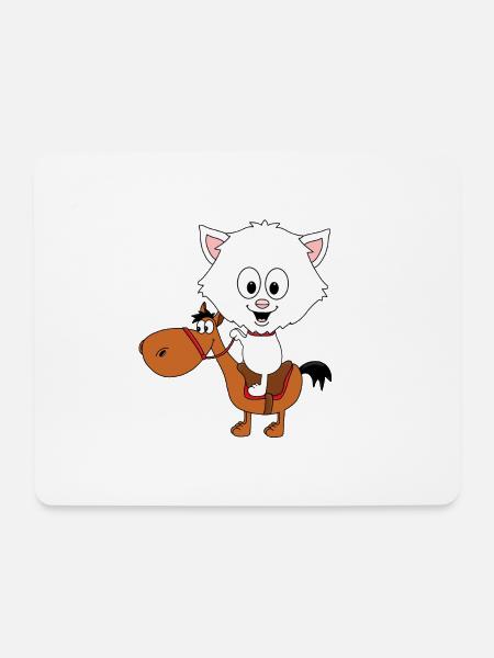 KATZE - PFERD - PONY - REITEN - TIERE - Mousepad (Querformat) - Weiß