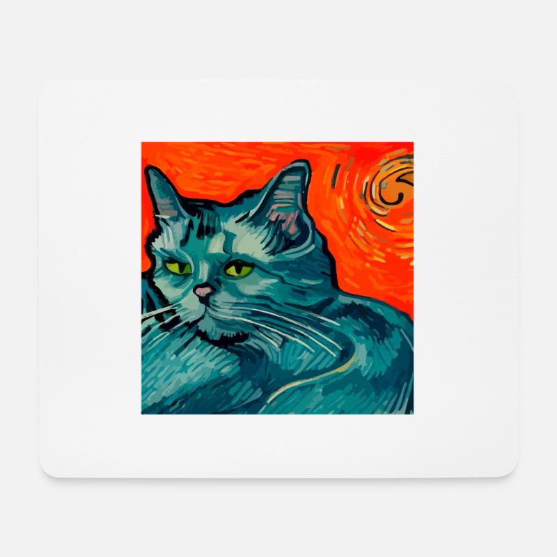 Katze gemalt von Van Gogh - Mousepad (Querformat) - Weiß