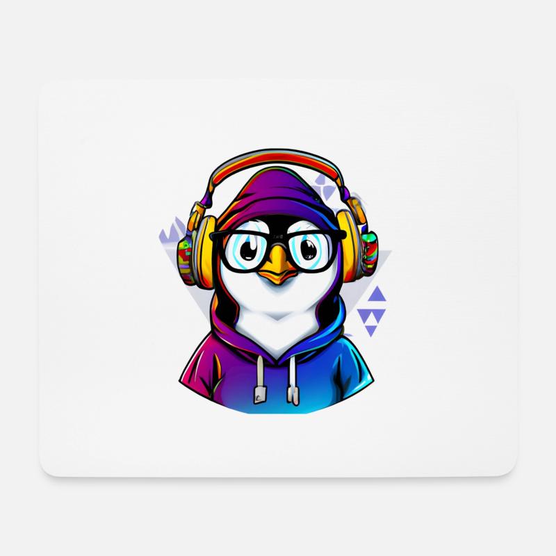 Nerd Pinguin mit Pullover - Mousepad (Querformat) - Weiß