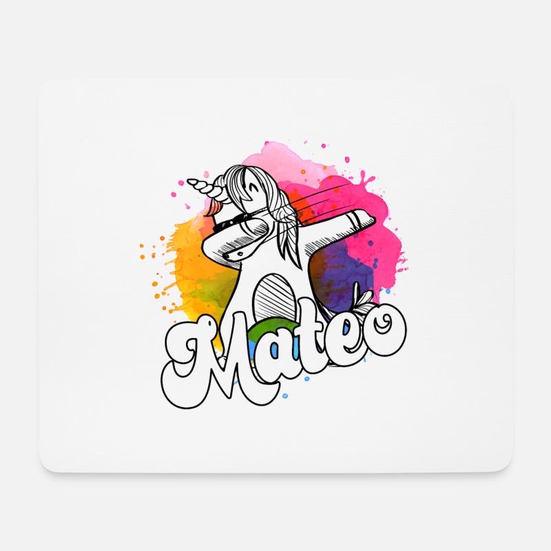 MATEO - Schöner Jungen Name mit Coolem Einhorn - Mousepad (Querformat) - Weiß
