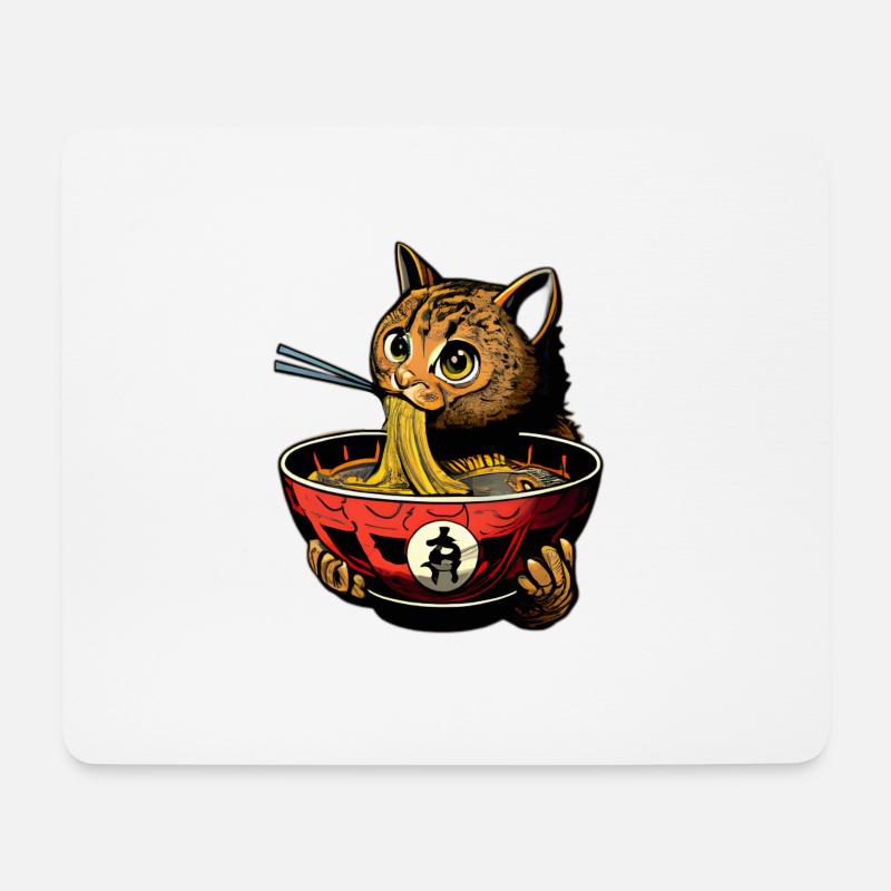 Süße Katze genießt Ramen Nudeln Design - Mousepad (Querformat) - Weiß