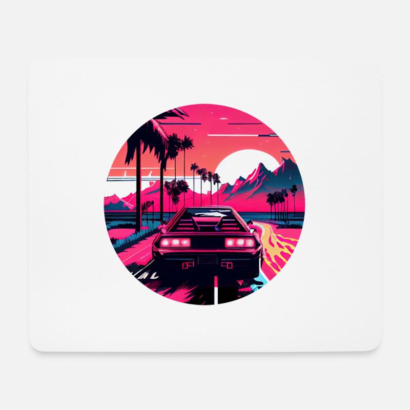 Retrowave Synthwave 80s Design - Mousepad (Querformat) - Weiß