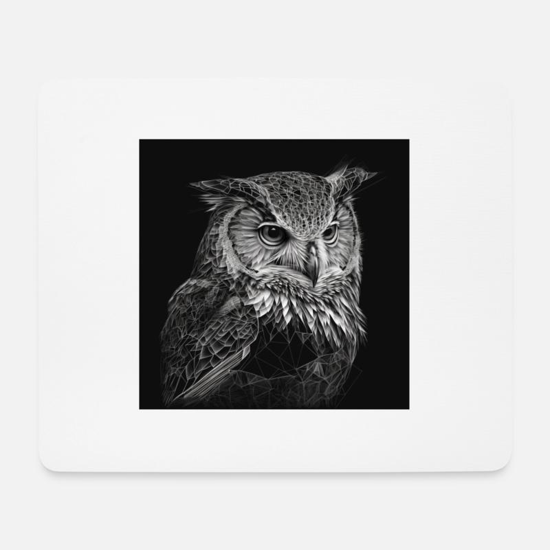 Schwarz Weiß Eule Zeichnung - Mousepad (Querformat) - Weiß