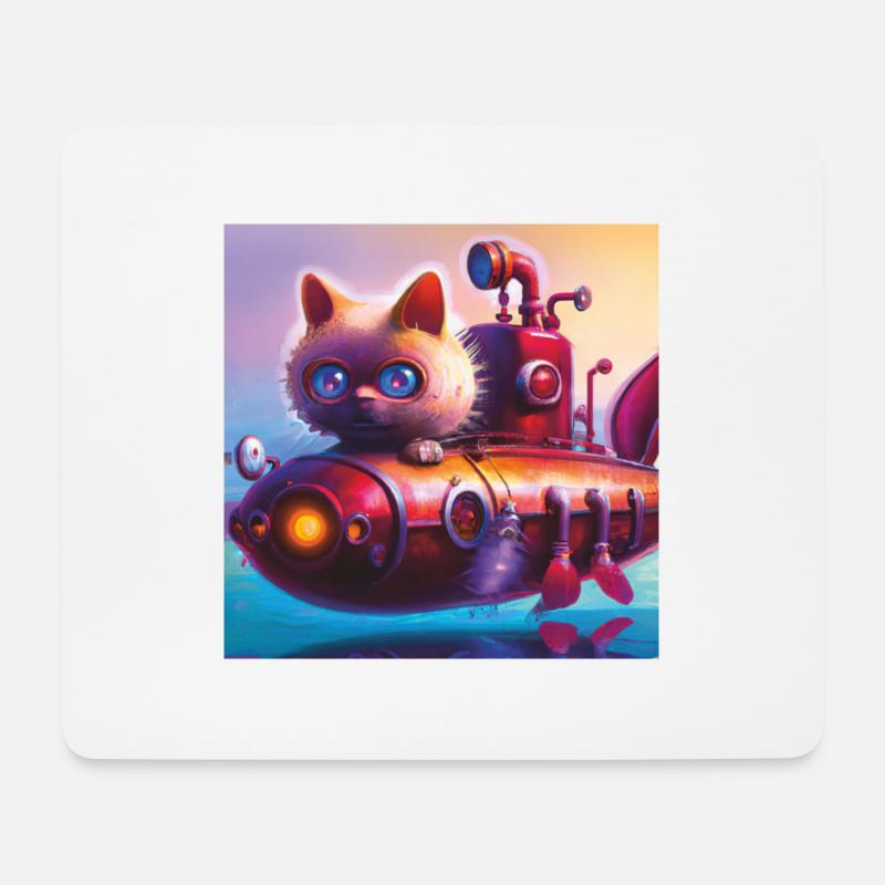 Katzen U-Boot - Mousepad (Querformat) - Weiß