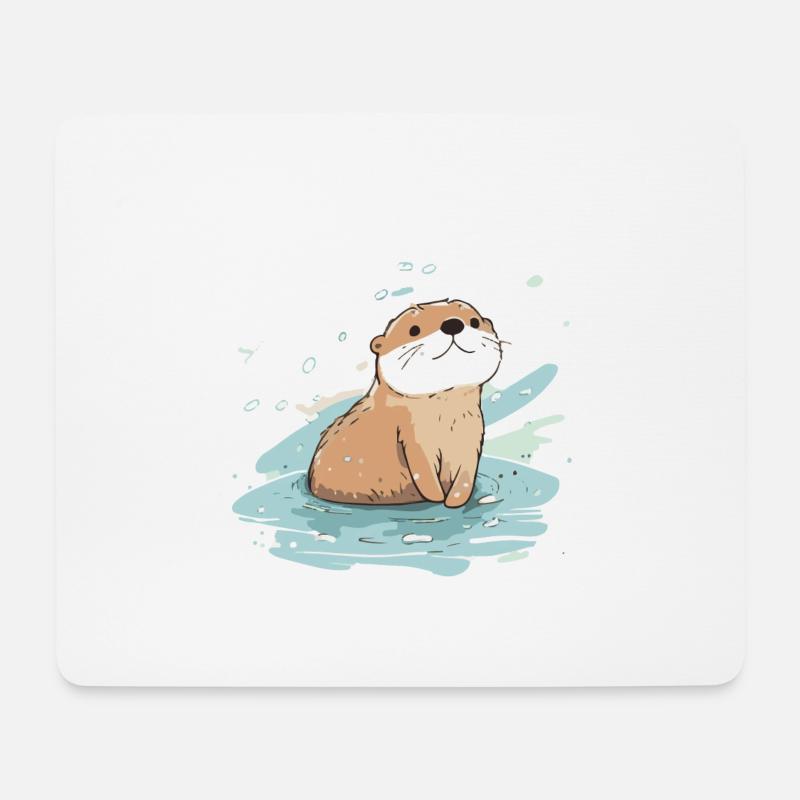 Illustration Comic Cute Kawaii Sticker Otter - Mousepad (Querformat) - Weiß