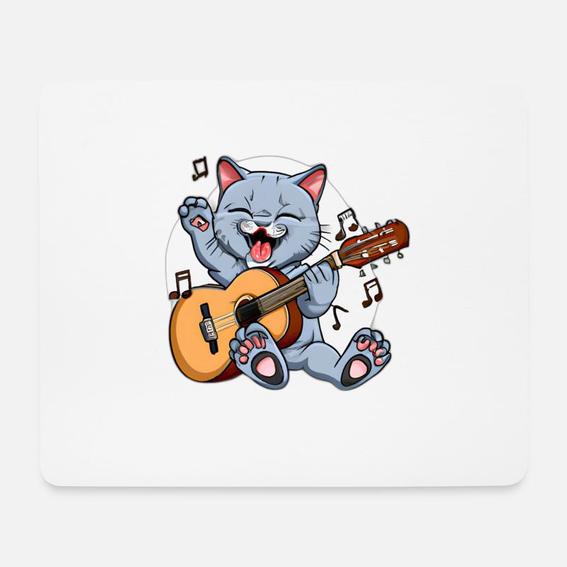 Süße Katze spielt Gitarre - Mousepad (Querformat) - Weiß