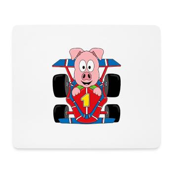 SCHWEIN - AUTO - RENNWAGEN - AUTORENNEN - TIER - Mousepad (Querformat) - Weiß - Vorne