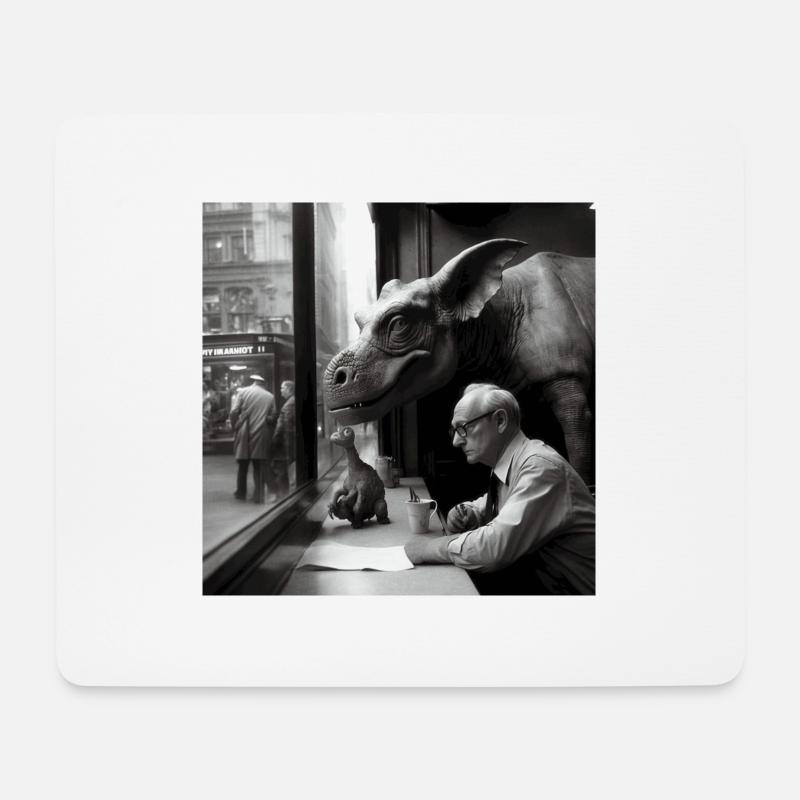 Dino beobachtet die Menschen - Mousepad (Querformat) - Weiß