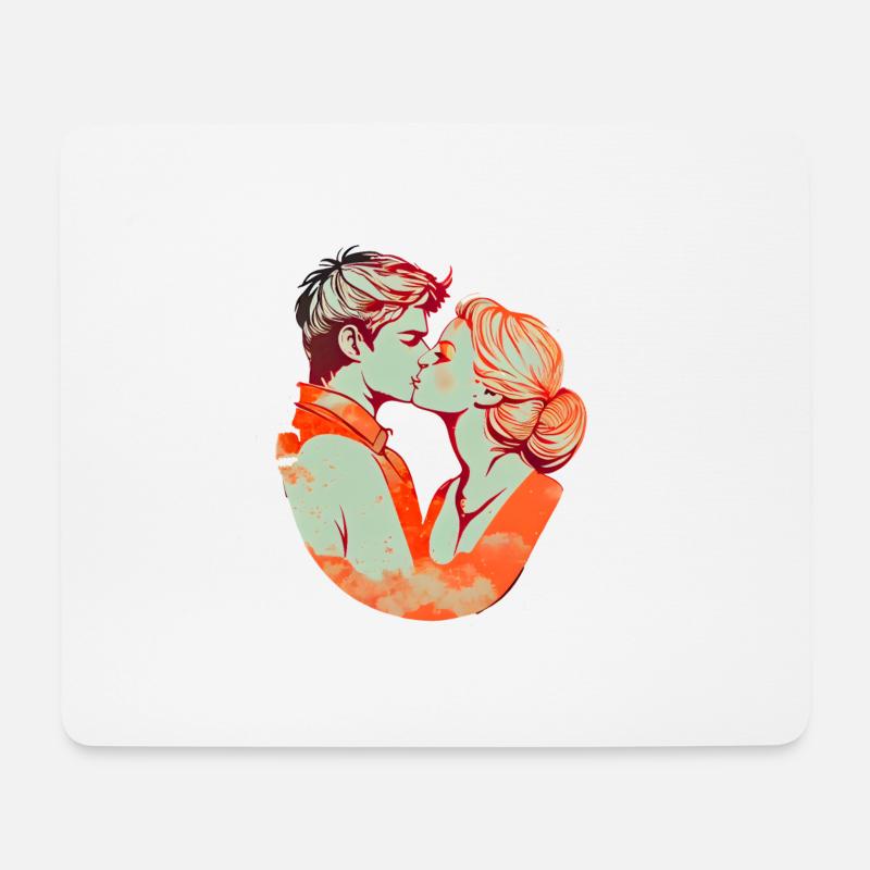 Süßes Pärchen küssen sich in Farbe - Mousepad (Querformat) - Weiß