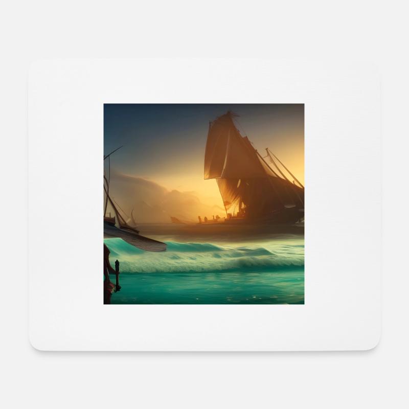 Piratenschiff auf dem blauen Meer - Mousepad (Querformat) - Weiß