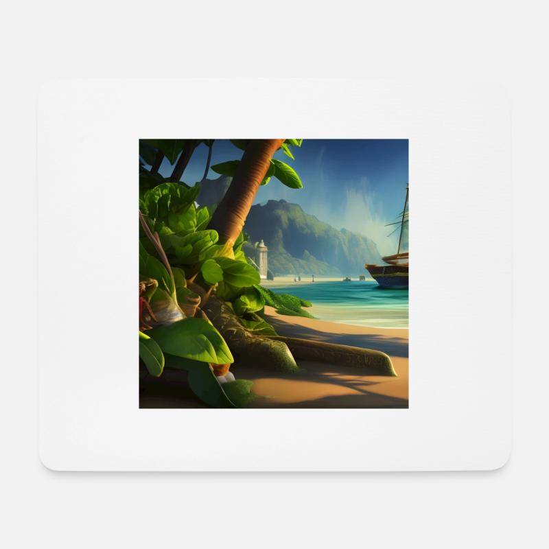 Boot und Palme - Mousepad (Querformat) - Weiß