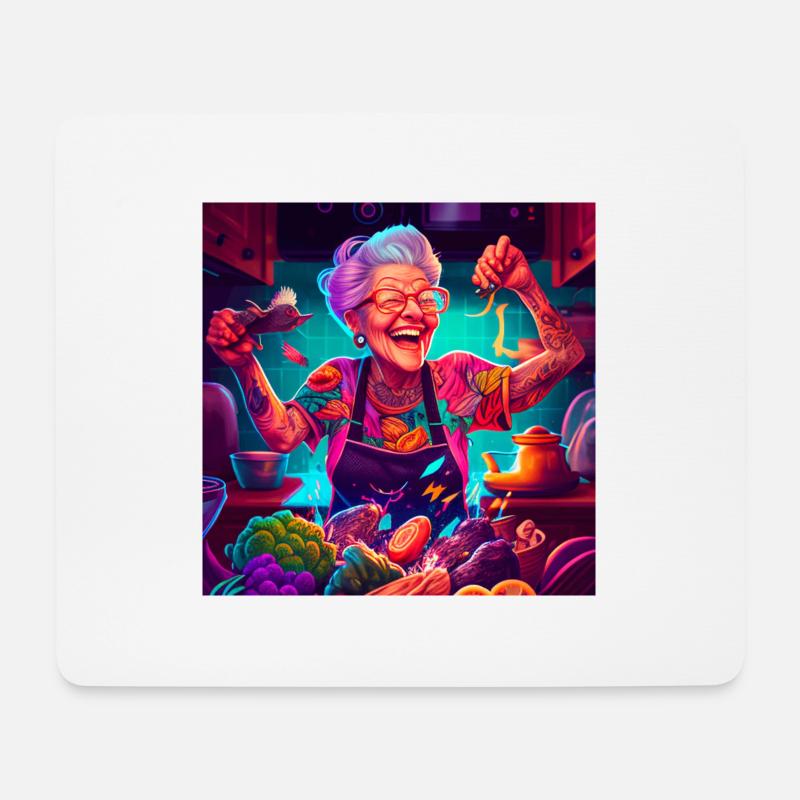 Grandma with tattoos cooking - Mousepad (Querformat) - Weiß