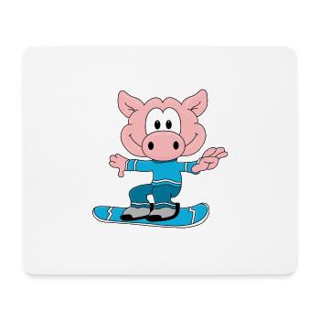 SNOWBOARD - WINTERSPORT - TIER - SCHWEIN - Mousepad (Querformat) - Weiß - Vorne