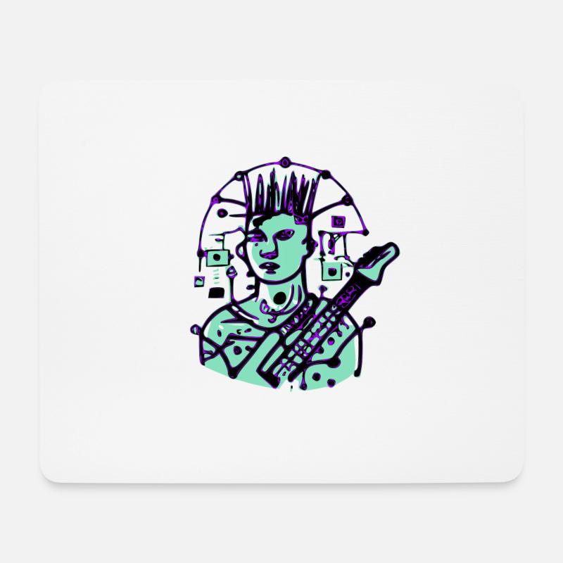 Cyber Punk Gitarrist - Mousepad (Querformat) - Weiß