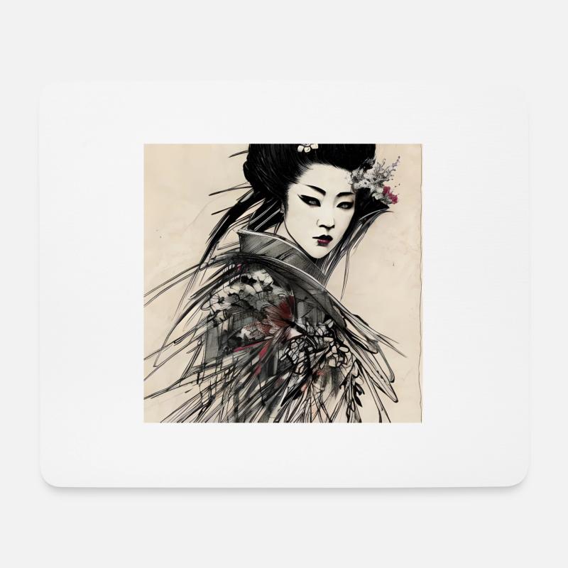 Geisha - Mousepad (Querformat) - Weiß