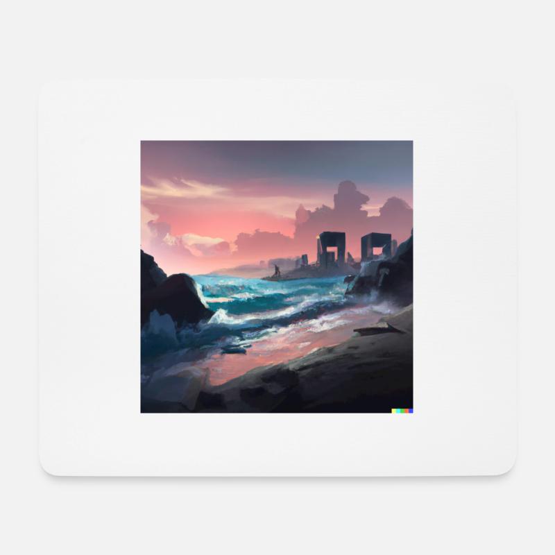 Zukünftiger dystopischer Strand digital art - Mousepad (Querformat) - Weiß