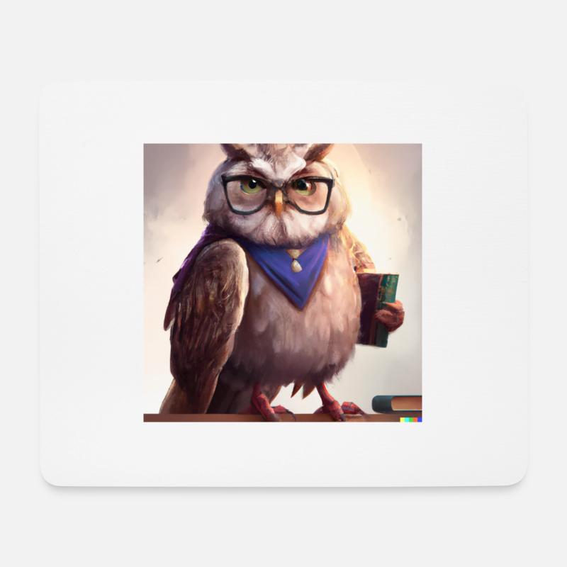 Eule als Bibliothekar digital art - Mousepad (Querformat) - Weiß