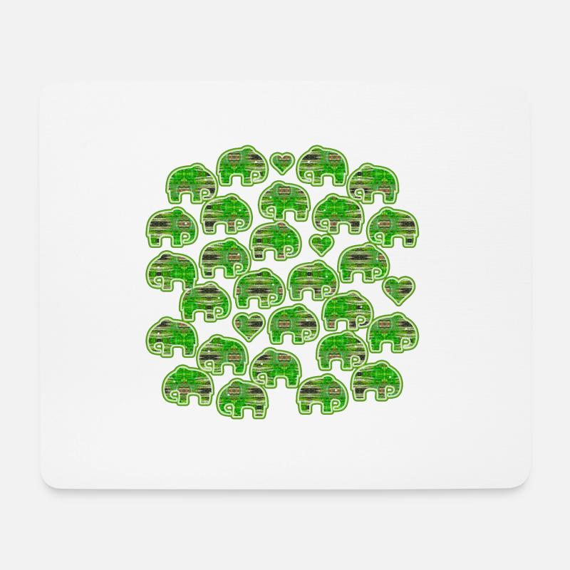 Elefant und Herzen grün - Mousepad (Querformat) - Weiß
