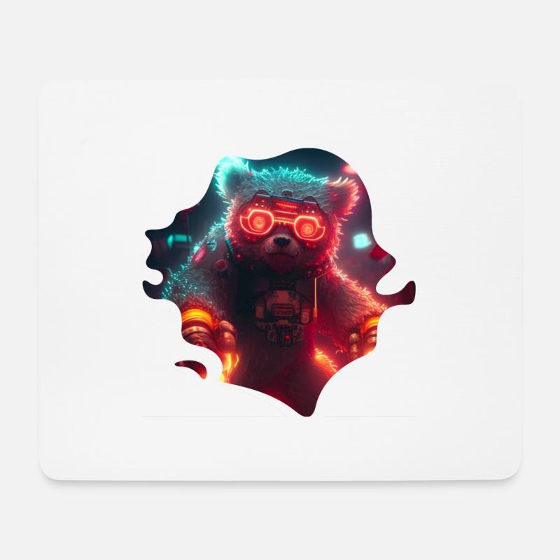 Grizzly Mecha Cool im Cyborg Steampunk Stil - Mousepad (Querformat) - Weiß