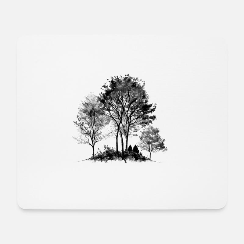 Schwarze Baumskizze - Mousepad (Querformat) - Weiß
