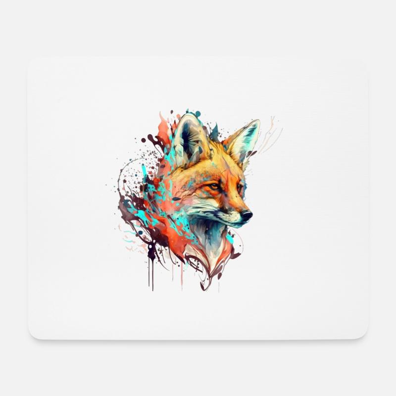 Une grosse tête de renard rouge avec une couleur colorée - Tapis de souris (format paysage) - blanc