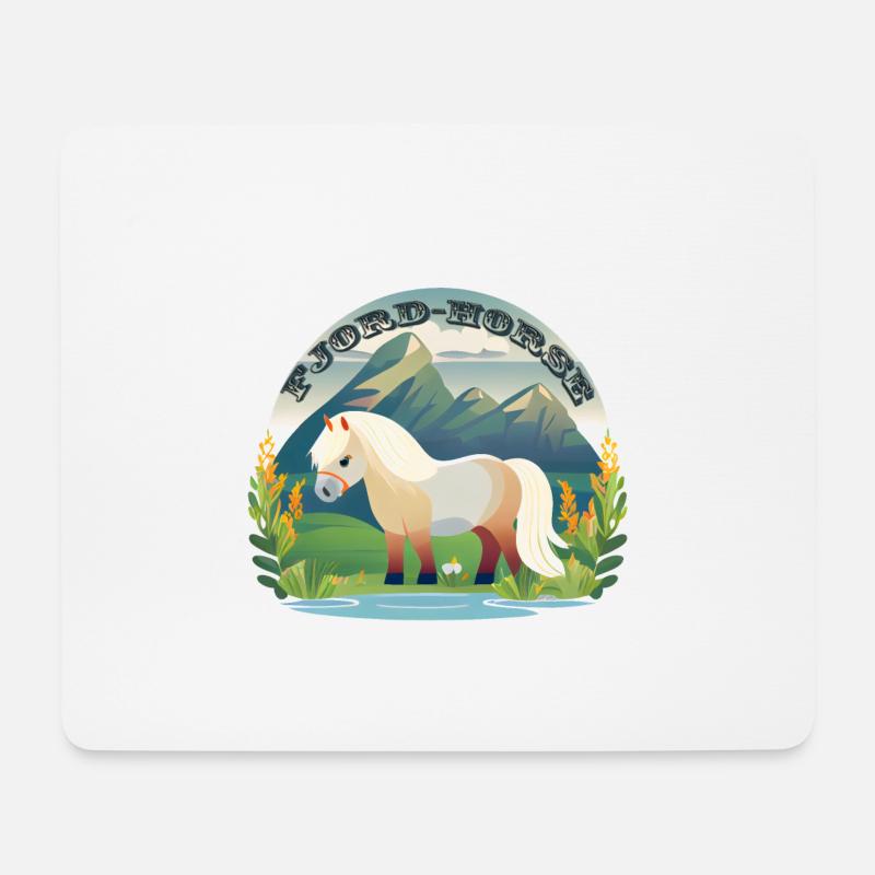 Norwegisches Fjordpferd auf Gras-Pferde - Mousepad (Querformat) - Weiß