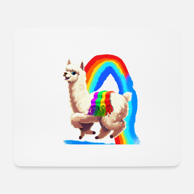 Regenbogen Alpaka - Mousepad (Querformat) - Weiß