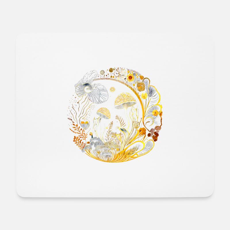 Rundes Florales Pilz Artwork Golden - Mousepad (Querformat) - Weiß
