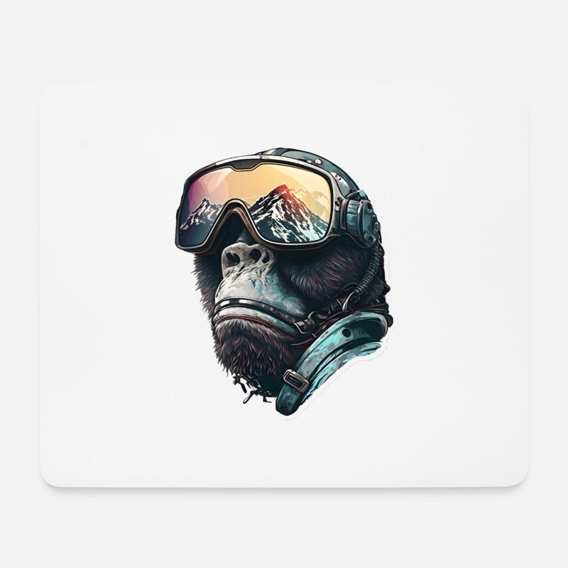 Cooler Gorilla-Skifahrer - Mousepad (Querformat) - Weiß