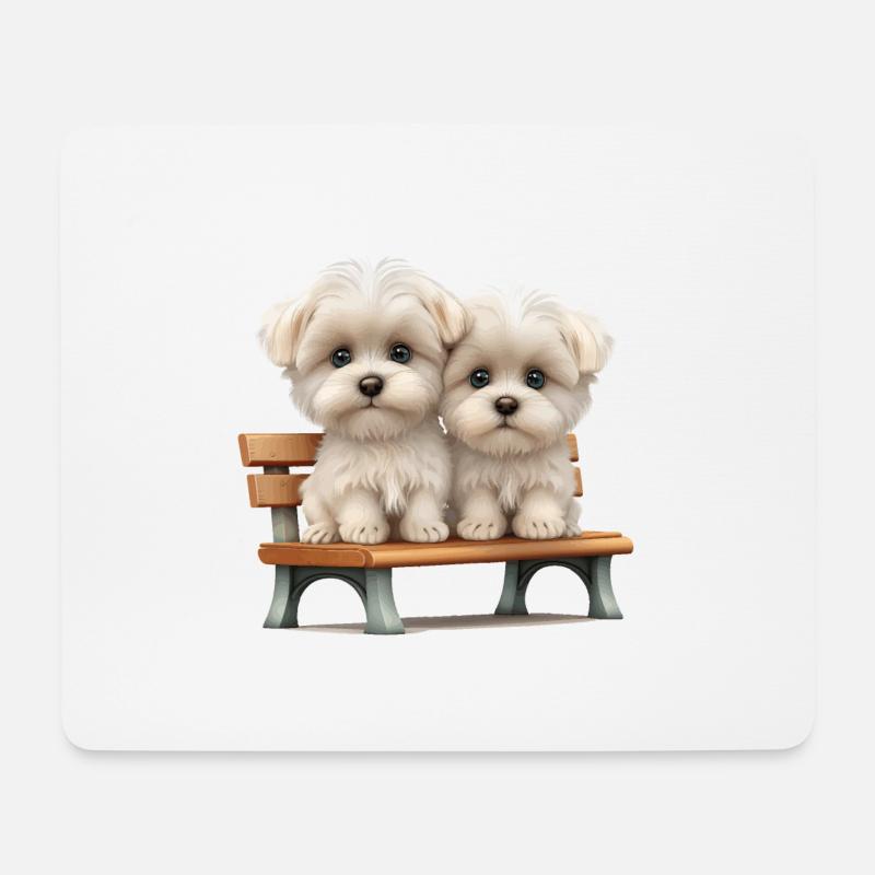 2 Malteser auf Bank Geschenk - Mousepad (Querformat) - Weiß