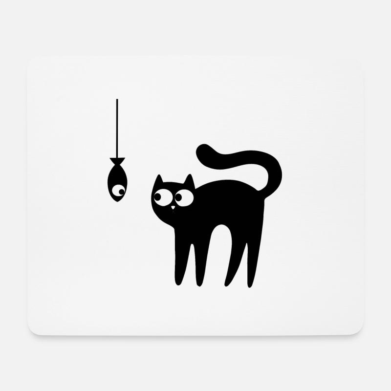 Cat and fish - Mousepad (Querformat) - Weiß