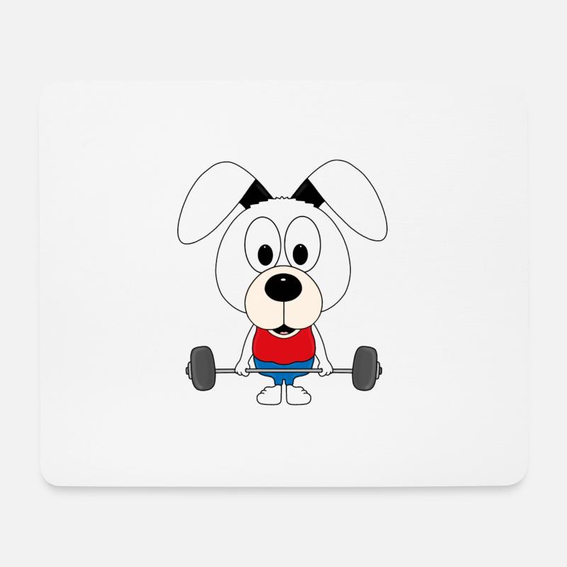 HUND - FITNESS - BODYBUILDING - GEWICHTHEBER - Mousepad (Querformat) - Weiß