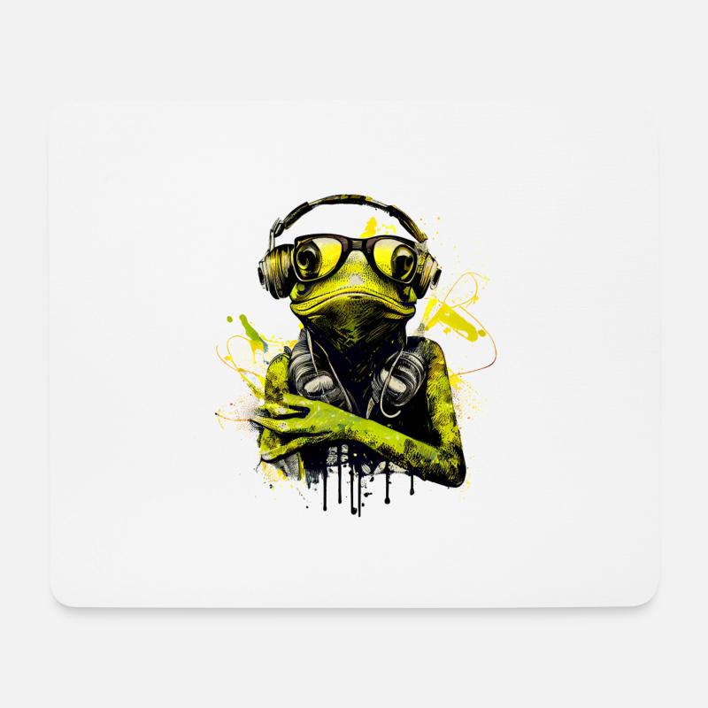 Cooler Frosch mit Sonnenbrille und Kopfhörern - Mousepad (Querformat) - Weiß