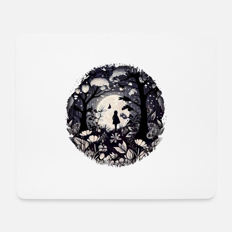 Mädchen in mystischem Märchenwald mit Blumen - Mousepad (Querformat) - Weiß