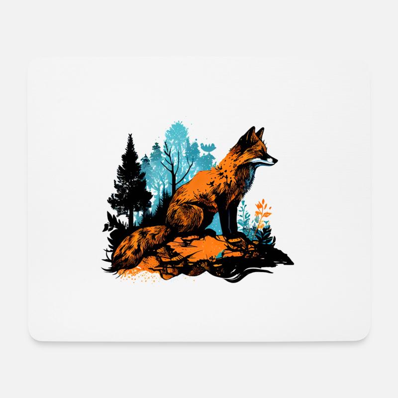 Cooles Fuchs Aquarell im Wald - Street Art - Mousepad (Querformat) - Weiß
