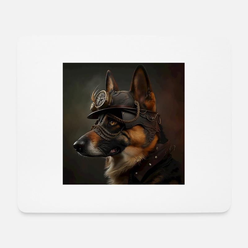 Schaferhund Steampunk - Mousepad (Querformat) - Weiß