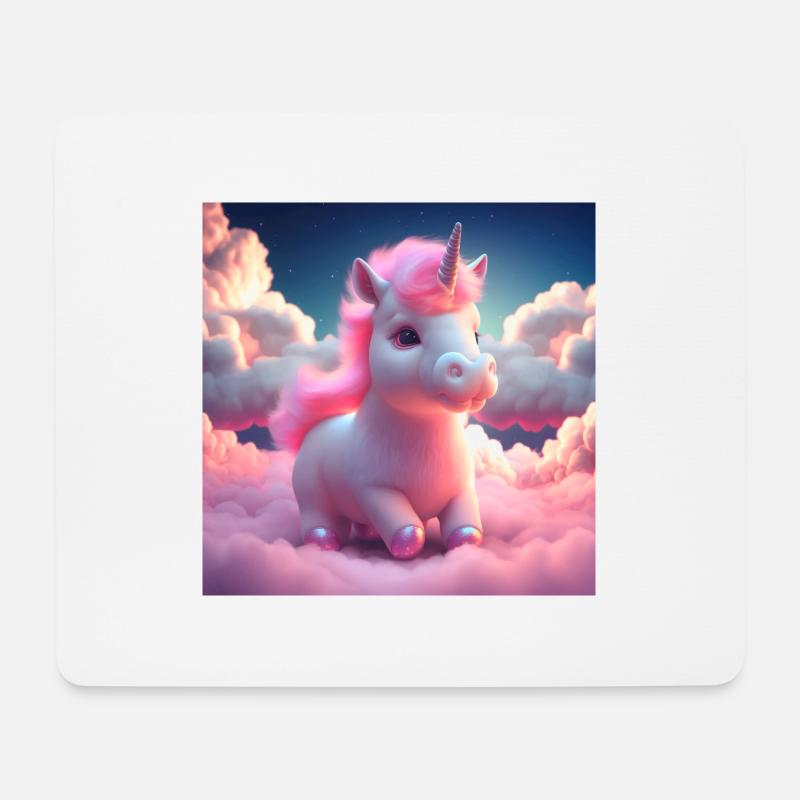 cute baby unicorn running playfully over clouds - Mousepad (Querformat) - Weiß