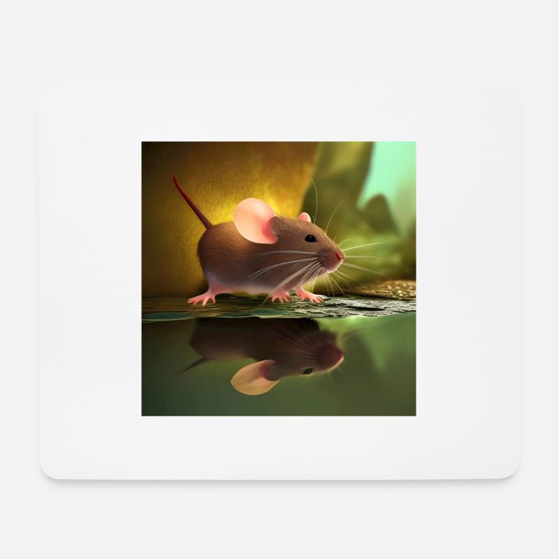 Une souris avec son reflet dans le miroir - Tapis de souris (format paysage) - blanc