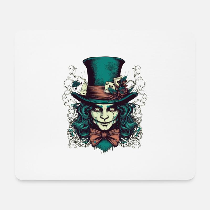 Gruseliger Hutmacher mit grünen Haaren - Mousepad (Querformat) - Weiß