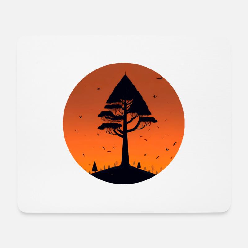 Minimalistische Landschaft mit einem zentralen Baum - Mousepad (Querformat) - Weiß