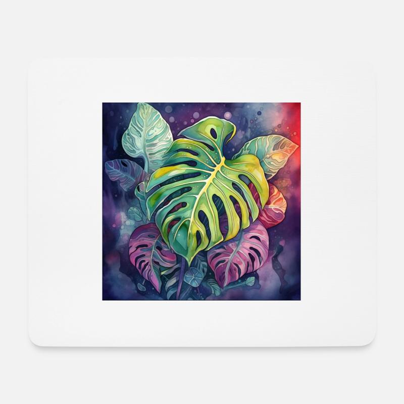 Handgezeichnete Aquarell Monstera Pflanze - Mousepad (Querformat) - Weiß