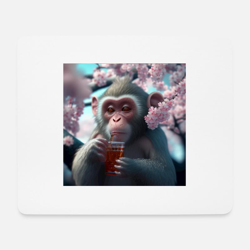 Äffchen mit Getränk Geschenk - Mousepad (Querformat) - Weiß