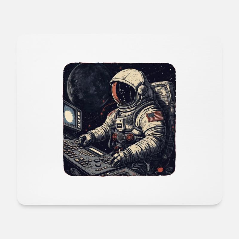 Cooler Retro Astronaut bedient Computer - Mousepad (Querformat) - Weiß