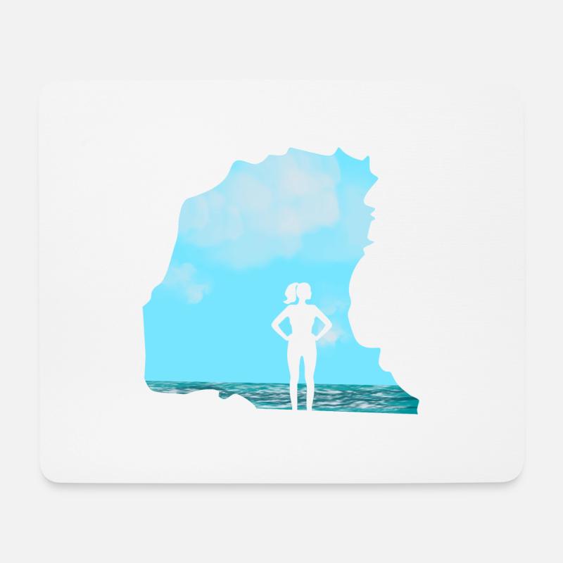 Bouldern \ Klettern - Frau vor Felsen - Mousepad (Querformat) - Weiß