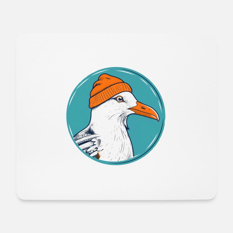 Nordsee Möwe Orange Mütze Beanie - Mousepad (Querformat) - Weiß