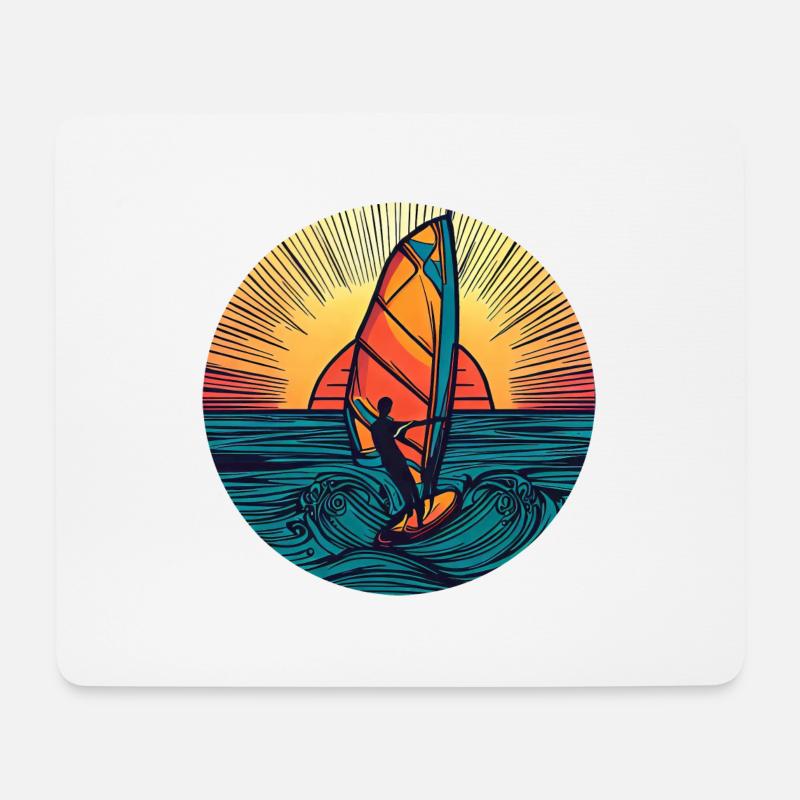 Windsurfer Surfer Sunset - Tapis de souris (format paysage) - blanc