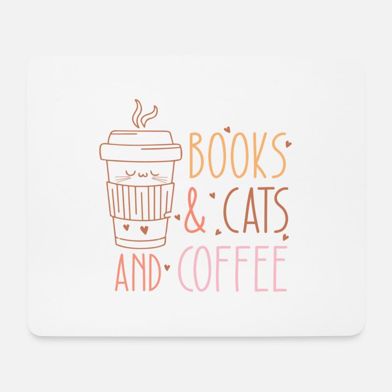 Books & Cats and Coffee - Mousepad (Querformat) - Weiß